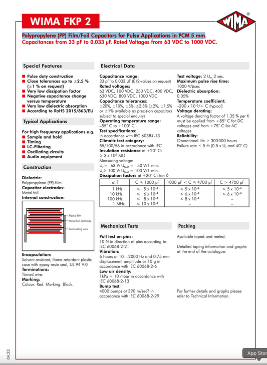 4 pcs WIMA FKP2 100v 100pf Film Capacitor